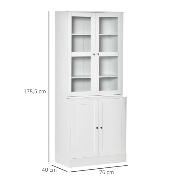 HOMCOM Vitrine para Sala de Estar Estante de Livros com 4 Portas e Prateleiras Superiores com Altura Ajustável Estilo Moderno Multiúso para Cozinha Escritório Dormitório 76x40x178,5 Branco - Image 3