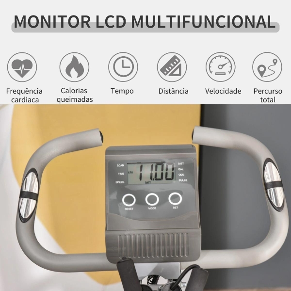 HOMCOM Bicicleta Estática Dobrável com Altura e Resistência Ajustáveis com Tela LCD e Assento com Encosto 51x97x115cm Cinza - Image 4