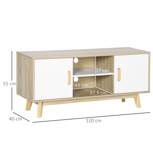 HOMCOM Móvel de TV para Televisores de até 55 Polegadas com 2 Gavetas 2 Prateleiras e 2 Armários120x40x55cm Madeira e Branco - Image 3