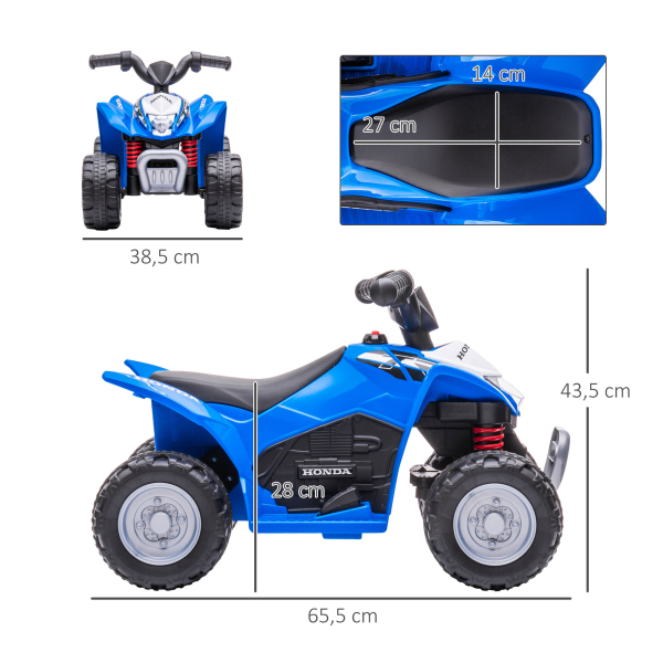 AIYAPLAY Quadriciclo Elétrico HONDA para Crianças de 18-36 Meses Quadriciclo Elétrico Infantil a Bateria 6V com Faróis LED Buzina Velocidade de 2,8km/h e Avance 65,5x35,5x43,5cm Azul - Image 3