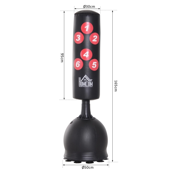 HOMCOM Saco de Boxe de Pé 165cm Sacos de Chão com Suporte para Preencher de Água ou Areia para Adultos e Crianças Preto - Image 3