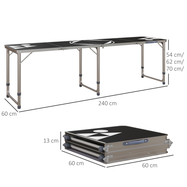 Outsunny Mesa de Exterior Portátil Mesa de Piquenique Dobrável com Altura Ajustável para Campismo 240x60x54-70 cm Preto e Prata - Image 3