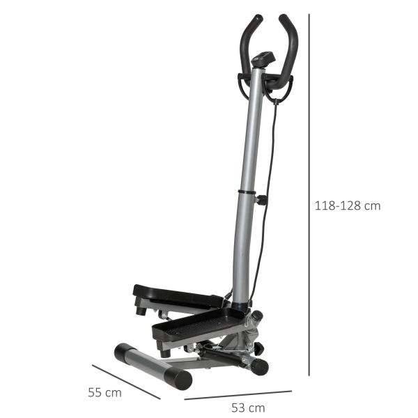 HOMCOM Máquina de Step Fitness com Guiador Ajustável em Altura Tela LCD Bandas Elásticas Pedais Antiderrapantes Equipamento de Exercício para Academia em Casa 55x53x118-128cm Prata - Image 3