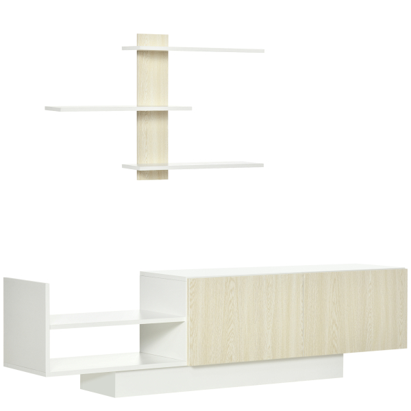 HOMCOM Móvel de TV para Sala de Estar Móvel para Televisores 150x31,5x40cm e Prateleira de Parede 95,5x16x60cm Madeira e Branco - Image 6
