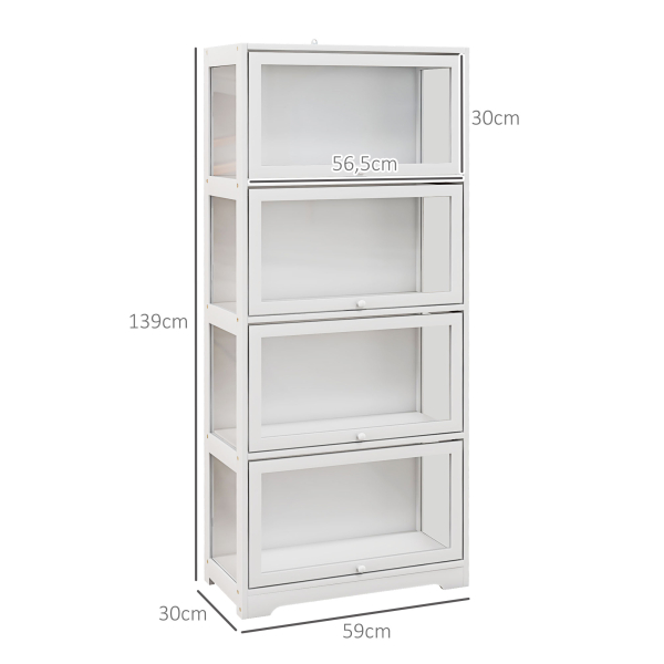 HOMCOM Vitrine Colecionador de 4 Níveis Vitrine Sala de Estar com Portas Abatíveis de Acrílico Anti-Tombo 59x30x139 cm Branco - Image 3