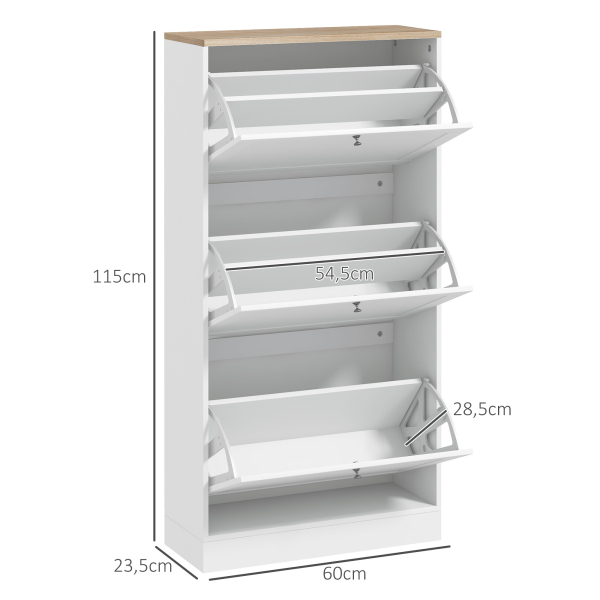 HOMCOM Móvel Sapateira de Entrada com 3 Gavetas Basculantes e Prateleiras Ajustáveis para 18 Pares de Sapatos 60x23,5x115 cm Branco - Image 3