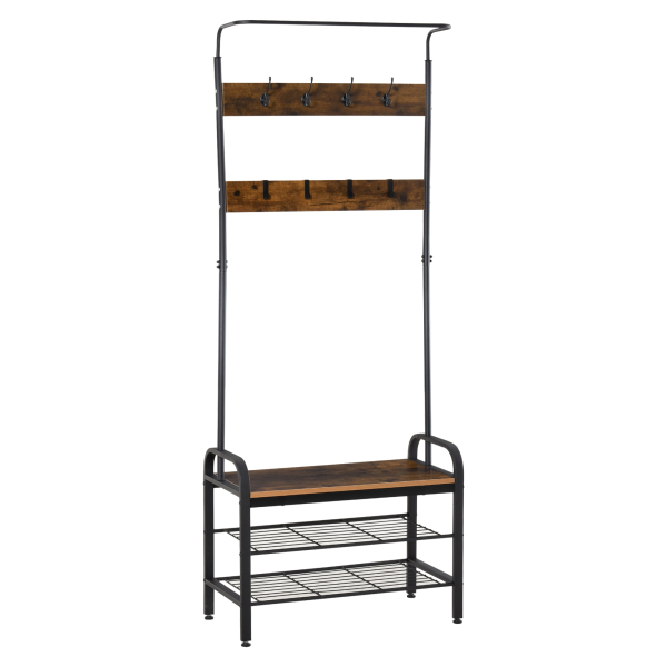 HOMCOM Móvel Cabide de Entrada com 8 Ganchos e Sapateira Armário de Entrada com Cabides 72x34x185cm Marrom e Preto