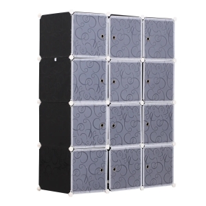 HOMCOM Armário modular de plástico 12 Cubos com Portas para Armazenamento de Roupas Armário Organizador para Brinquedos 111x47x145cm