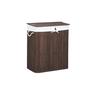 Cesto de roupa com divisórias SONGMICS e tampa, cesto de roupa de bambu com 2 seções, forros removíveis, alças de algodão, capacidade de armazenamento de 100 L, para lavanderia, quarto, marrom LCB72Z
