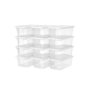 SONGMICS Conjunto de 12 caixas de sapatos Caixas de armazenamento para sapatos Caixa de armazenamento de sapatos Transparente Com tampa de plástico para sapatos até o tamanho 41 LSP12WT