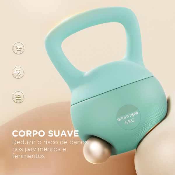 SPORTNOW Kettlebell de 6 kg Pesa Russa Preenchida de Areia Metálica e Alça Antiderrapante para Treino em Casa Ginásio 19x19x28 cm Verde - Image 4