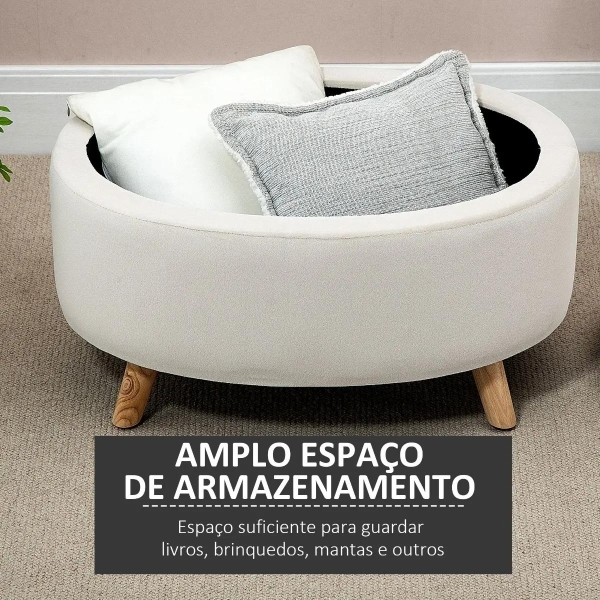 HOMCOM Otomano Puff Estofado em Veludo Acolchoado Banco de Armazenamento com Tampa Removível e Pés de Madeira para Dormitórios Sala de Estar Corredor 71x51,5x42 Bege - Image 4