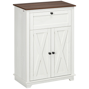 HOMCOM Aparador para Sala de Estar com Portas Duplas Gaveta e Prateleira Ajustável para Cozinha Dormitório 60x30x87,4 cm Branco