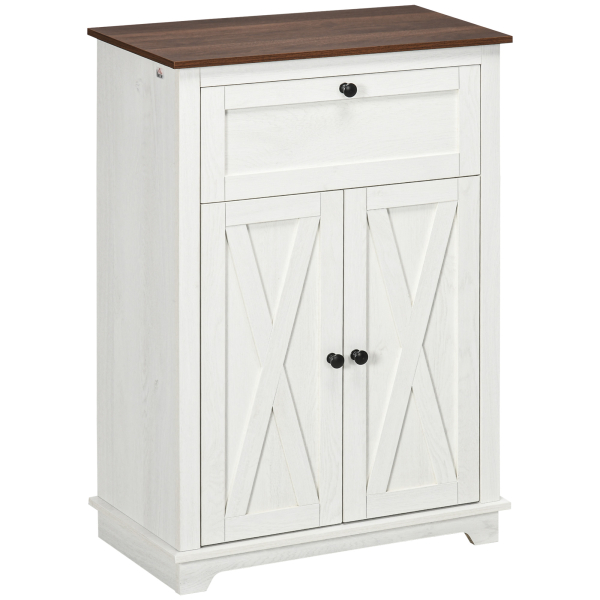 HOMCOM Aparador para Sala de Estar com Portas Duplas Gaveta e Prateleira Ajustável para Cozinha Dormitório 60x30x87,4 cm Branco