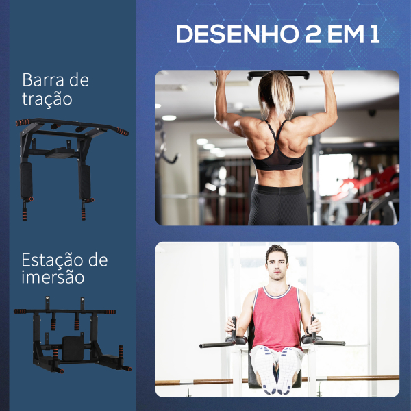 HOMCOM Barra de Elevações de Parede Barra de Pull Up de Aço Multifuncional para Treinos Fitness Treino em Casa Carga Máx.120kg  93x72x48cm Preto - Image 4