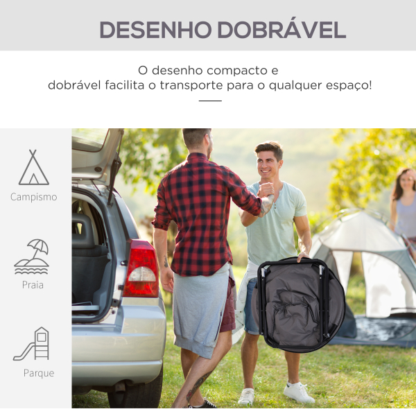 Outsunny Cadeira de Lua Cadeira Redonda de Lua com Assento de Tecido Oxford e Pés de Metal para Campismo  80x80x75 cm Cinza - Image 4