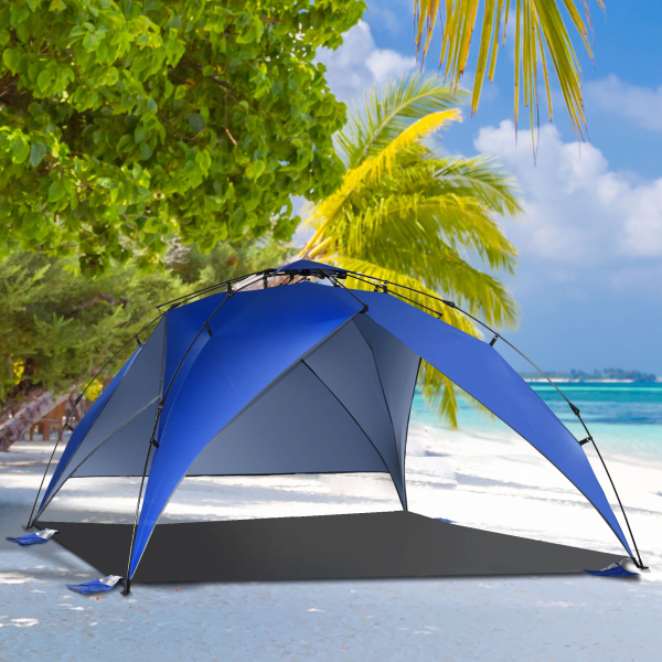 Outsunny Tenda de Praia Dobrável Tenda de Praia com Bolsa de Transporte Impermeável para Parque Campismo 247x247x145 cm Azul - Image 2