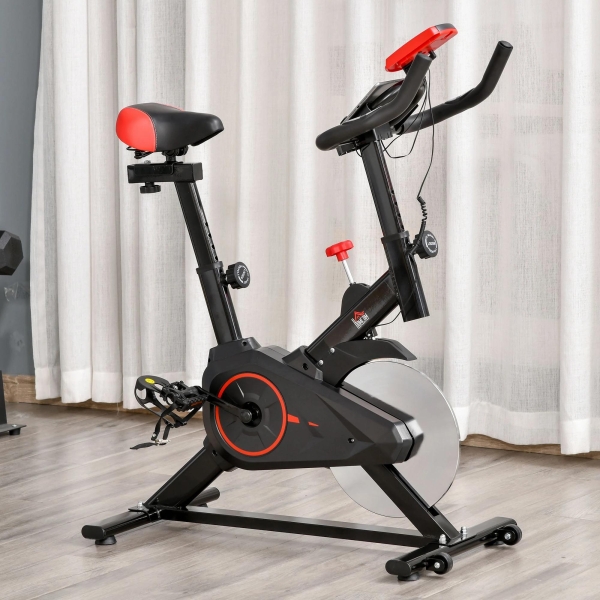 HOMCOM Bicicleta Estática Spinning com Monitor LCD Volante de Inércia de 6kg Assento e Guidão com Altura Ajustável Resistência Regulável 85x46x114cm Preto e Vermelho - Image 2