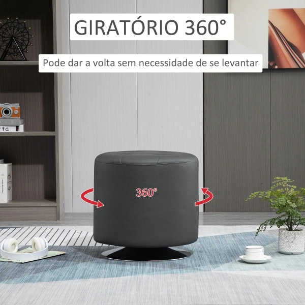 HOMCOM Apoio para os pés Otomano Giratório Banco Puff Redondo Estofado em Couro Sintético de Estilo Moderno para Dormitório Entrada Sala de Estar Ø45,5x44,5cm Cinza - Image 4