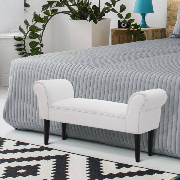 HOMCOM Banco de Pé de Cama Banco com Braços Curvados Estofado e Pés de Madeira Carga Máxima 130kg 102x31x51cm Branco - Image 4