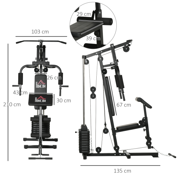 HOMCOM Máquina de Musculação com Placas de Peso de 45 kg Carga Máx. 100 kg para Treino Fitness em Casa Ginásio Preto - Image 3