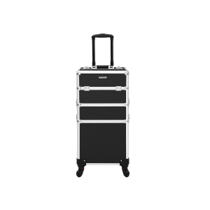 SONGMICS Maleta de maquiagem profissional, carrinho de beleza 3 em 1 para viagem, carrinho grande para cosméticos para cabeleireiros, maleta de maquiagem com rodinhas e trava com rodinhas universais de 360 ​​graus, preta JHZ01B