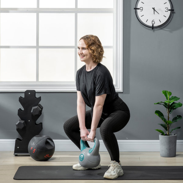 SPORTNOW Kettlebell 10kg Peso Russo com Revestimento de PU e Enchimento de Areia para Treinamento 22x16x26cm Azul e Cinza - Image 4
