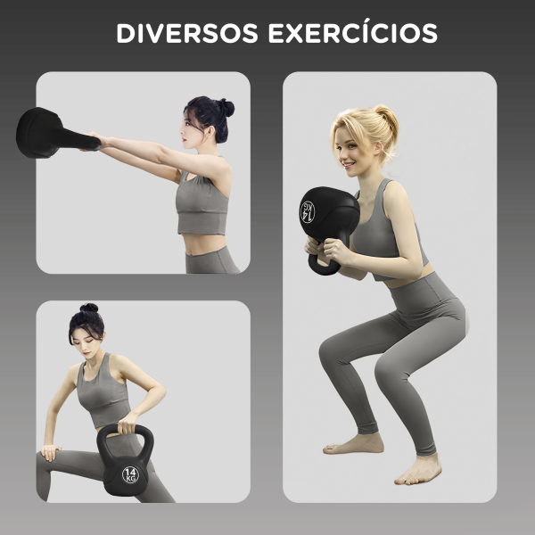 HOMCOM Peso Russo de 14 kg Kettlebell Fitness Preenchido de Areia com Punho Largo Antiderrapante 26x18x32 cm Preto - Image 4