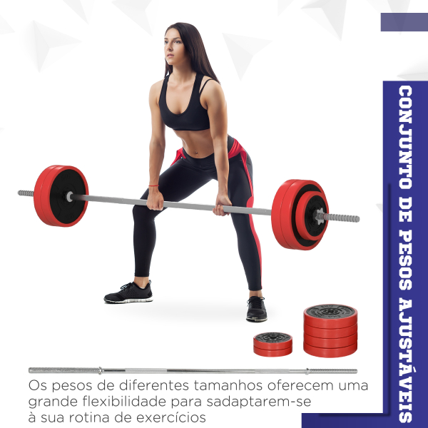 SPORTNOW Conjunto de Barra de Pesos 30 kg com Discos Conjunto de Musculação com 6 Discos e 1 Barra para Treino de Força Levantamento de Pesos 170x26x26 cm Vermelho - Image 4
