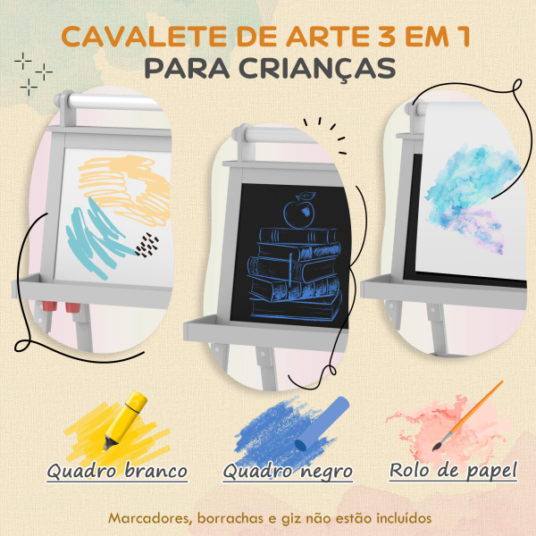 AIYAPLAY Cavalete de Pintura Infantil 3 em 1 Quadro Dupla Face com Rolo de Papel e Cestos de Arrumação Cinzento - Image 4