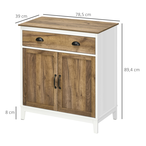 HOMCOM Aparador para Sala de Estar com Gaveta 2 Portas e Prateleira Ajustável 78,5x39x89,4 cm Marrom e Branco - Image 3