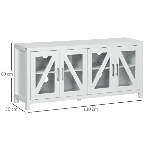 HOMCOM Móvel de TV para Televisores de até 58" com 4 Portas de Vidro Temperado e Prateleiras Ajustáveis 130x35x60 cm Branco - Image 3