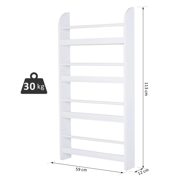 HOMCOM Estante de Parede para Livros com 4 Prateleiras Estante de Livros para Escritório Dormitório Entrada Carga Máxima 30 kg 56x12x113 cm Branco - Image 3
