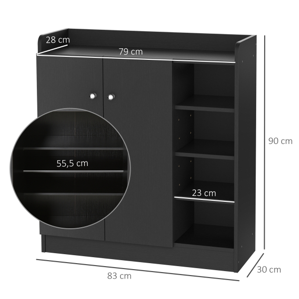 HOMCOM Sapateira com 2 Portas Prateleiras Interiores e 4 Prateleiras Exteriores com Altura Ajustável 83x30x90 cm Preto - Image 3