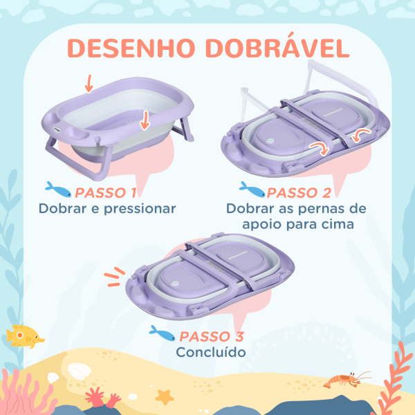 ZONEKIZ Banheira para Bebé Recém Nascido Dobrável 40L com Almofada Pés Antiderrapantes e Orifício de Drenagem 83x48x23,5 cm Roxo - Image 4
