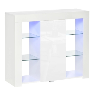 HOMCOM Aparador Moderno com Luzes LED Móvel Buffet com 1 Porta com Fechamento a Pressão e Prateleiras Ajustáveis Controle Remoto 97x35x83cm Branco