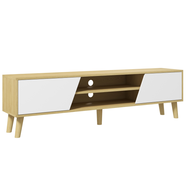 HOMCOM Móvel de TV com 2 Portas e 2 Estantes  para Televisores de até 65 Polegadas 150x30x42 cm Madeira e Branco - Image 9