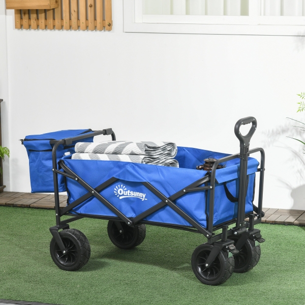 Outsunny Carrinho de Transporte Dobrável com Bolsa Térmica Removível Capacidade 100 kg para Campismo Praia 113x57x77-100 cm Azul - Image 2