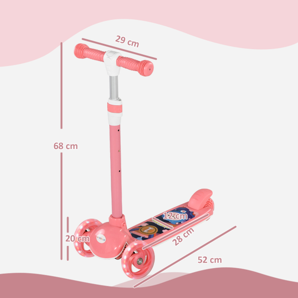AIYAPLAY Trotinete para Crianças Trotinete com 3 Rodas LED Altura Ajustável Carga 25 kg 52x29x63-76 cm Rosa - Image 3