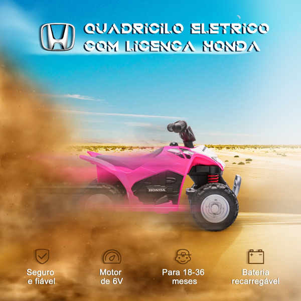 AIYAPLAY Quadriciclo Elétrico HONDA para Crianças de 18-36 Meses Quadriciclo Elétrico Infantil a Bateria 6V com Faróis LED Buzina Velocidade de 2,8km/h e Avance 65,5x35,5x43,5cm Rosa - Image 4