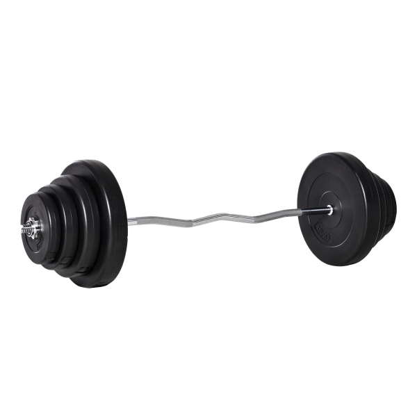 HOMCOM Barra de Pesos Curvada com 8 Discos de Peso Intercambiáveis até 70kg de Aço para Treinamento Culturismo em Academia Casa 140x38,5x38,5cm Preto