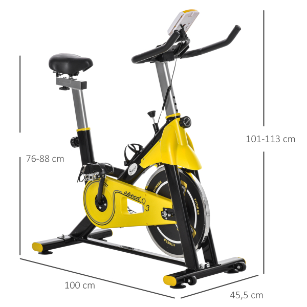 HOMCOM Bicicleta Estática com Resistência Ajustável Ecrã LCD Guiador e Assento Ajustáveis  45,5x100x101-113 cm Amarelo e Preto - Image 3