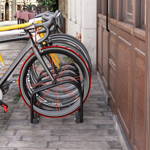 HOMCOM Estacionamento para 4 Bicicletas Suporte de Aço para Estacionar Bicicletas no Chão para Interior e Exterior 110x33x27 cm Preto - Image 2