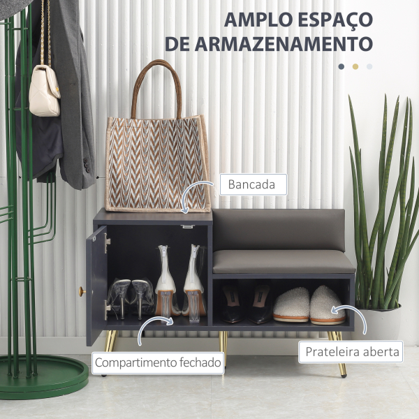 HOMCOM Banco Sapateira com Compartimento Aberto e Almofada Acolchoada para 4 Pares de Sapatos 80x33x49 cm Cinza Escuro - Image 4
