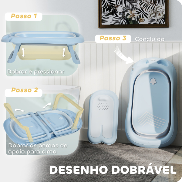 AIYAPLAY Banheira Dobrável para Bebé com Suporte Banheira Recém Nascido com Orifício de Drenagem  83x48x23,5 cm Azul Claro - Image 4