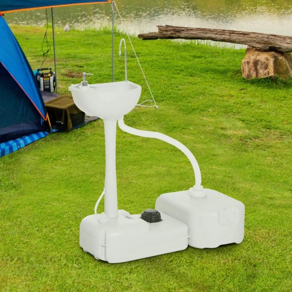 Outsunny Lavatório Portátil para Campismo com Depósito de Recuperação de Água e Dispensador de Sabão 83x50x103 cm Cinza Claro - Image 2