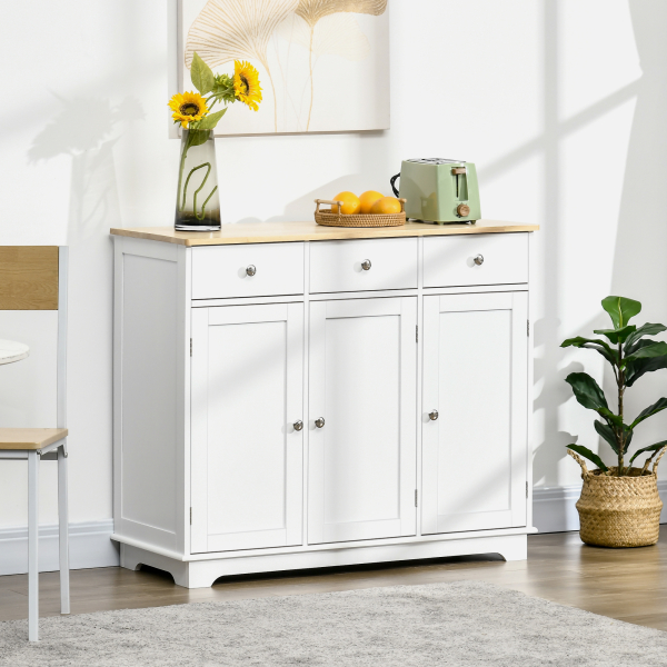 HOMCOM Aparador de Cozinha com 3 Gavetas 3 Portas e Prateleiras Ajustáveis Móvel Auxiliar de Armazenamento 101x40x85cm Branco - Image 2