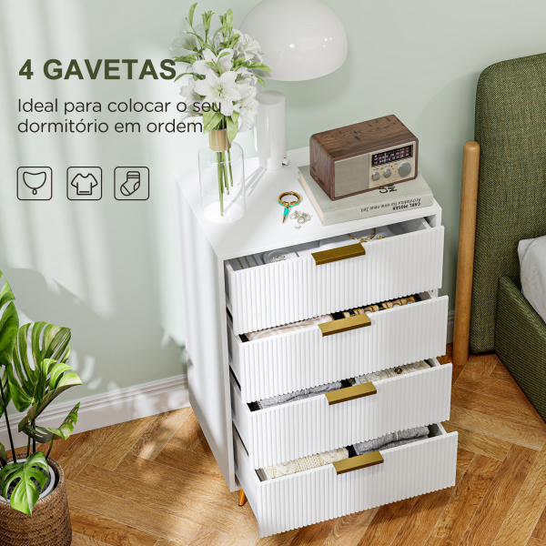 HOMCOM Cómoda com 4 Gavetas Cómoda de Dormitório Moderna com Desenho Ondulado Anti-Tombo 60x40x90 cm Branco - Image 4