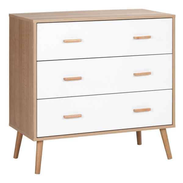 HOMCOM Cómoda de Madeira com 3 Gavetas Armário Auxiliar de Armazenamento Moderna com Pés Elevados para Dormitório Sala de Estar 80x39x80cm Branco e Madeira Natural