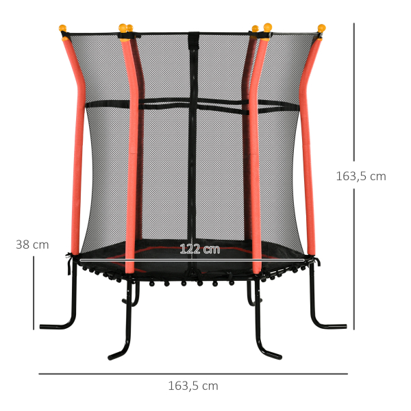 HOMCOM Trampolim para Crianças com Superfície de Salto Ø120 cm Rede de Segurança e Estrutura de Aço Ø163,5x163,5 cm Vermelho - Image 3